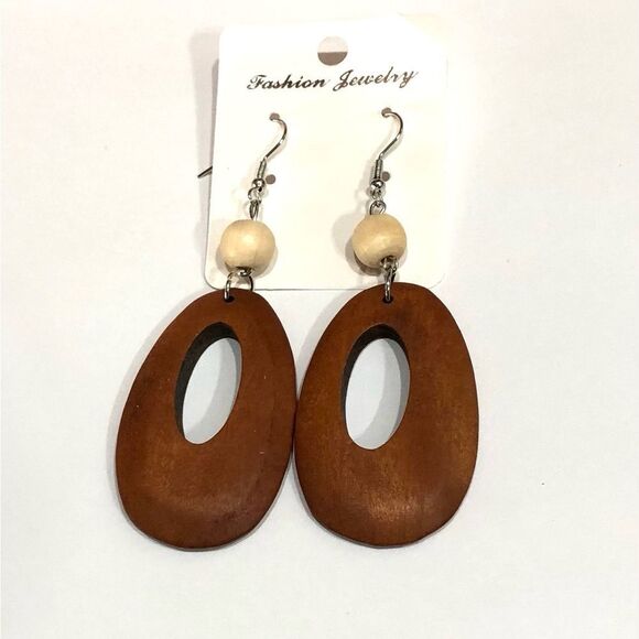 Boho Chic Beaded Wooden Hippie Hoop Dangle Earrings - 208 - Picture 5 of 8